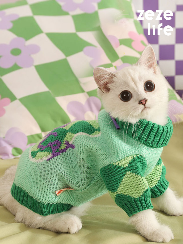 ZezeLife Green Turtleneck Cat Clothes, view 2