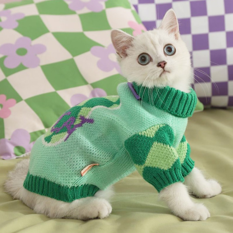 ZezeLife Green Turtleneck Cat Clothes, view 3