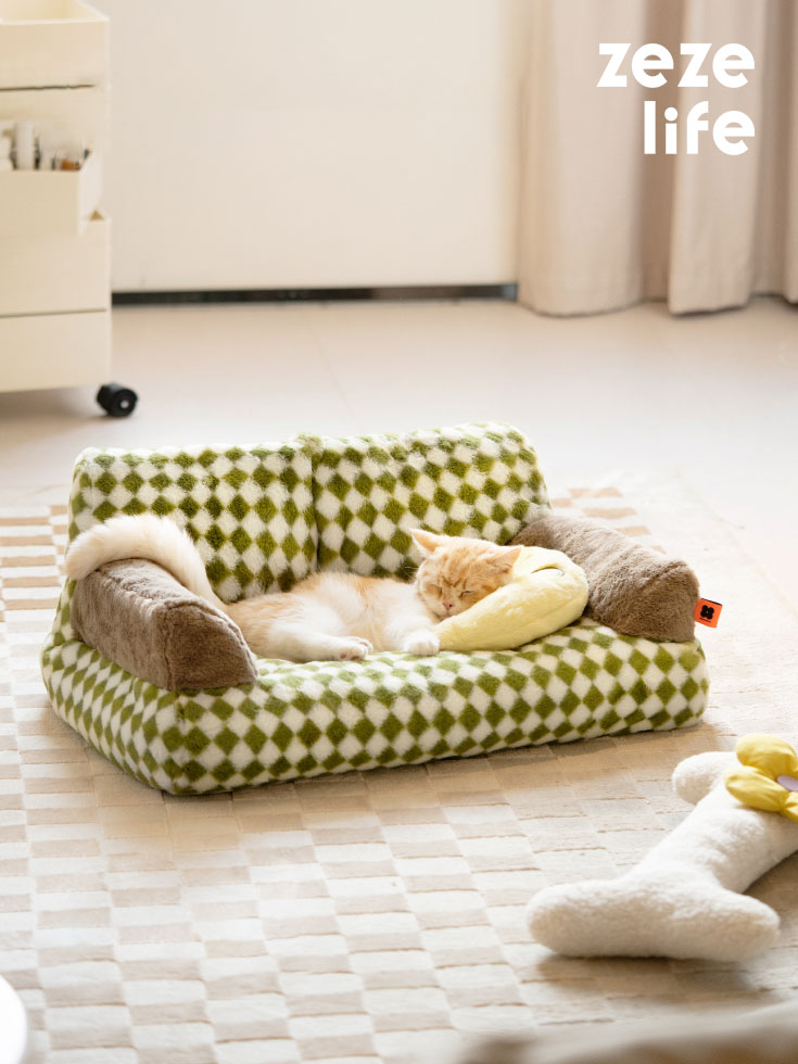ZezeLife Green Vintage Diamond Cat Couch