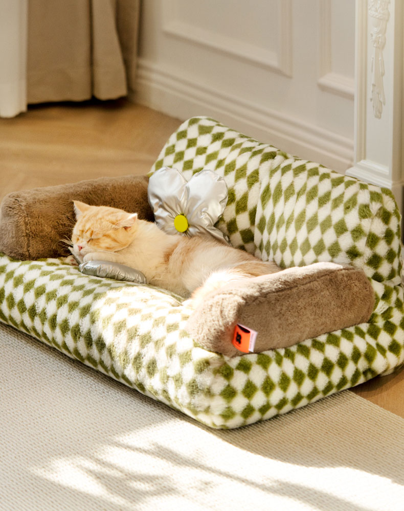 ZezeLife Green Vintage Diamond Cat Couch, view 3