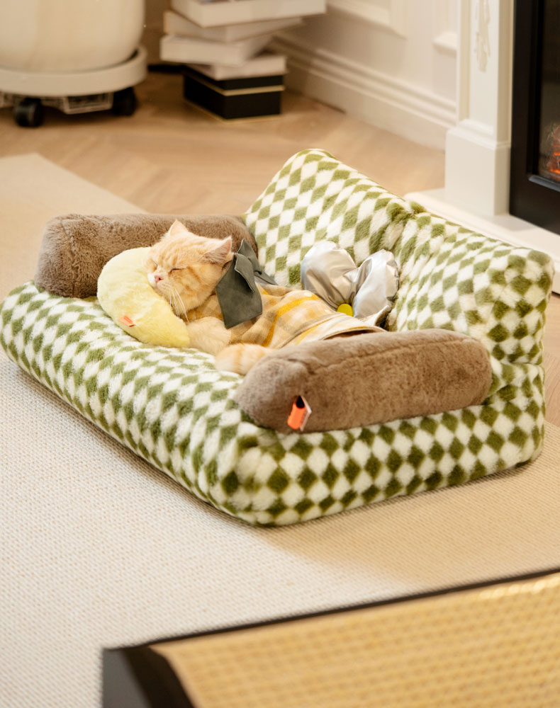 ZezeLife Green Vintage Diamond Cat Couch, view 5