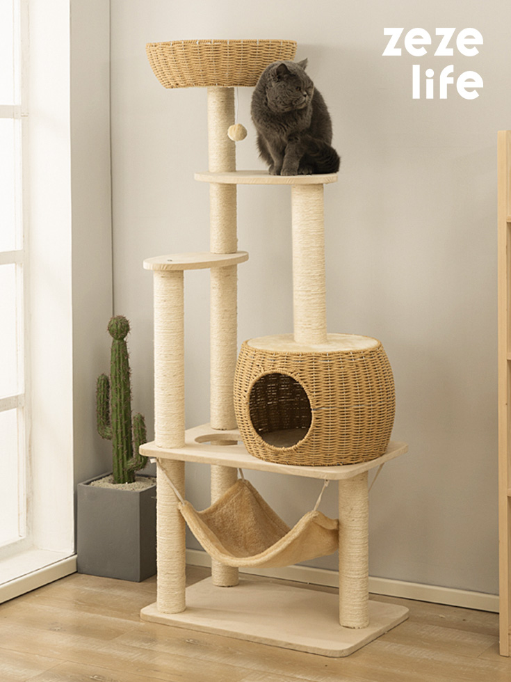 ZezeLife Hammock Rattan Cat Tree