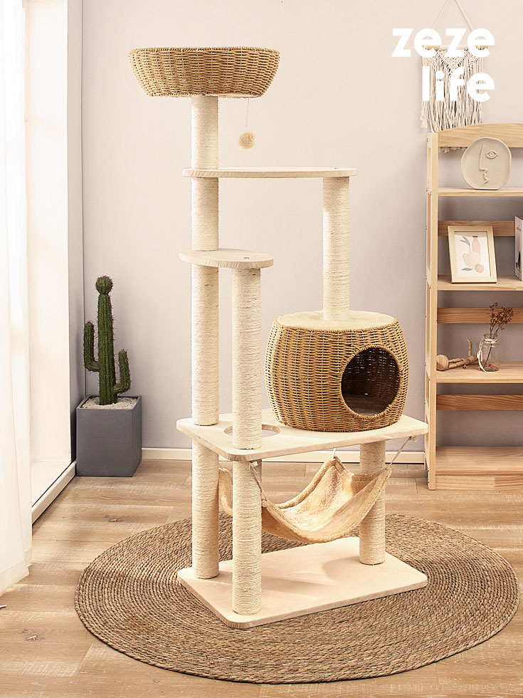 ZezeLife Hammock Rattan Cat Tree, view 2