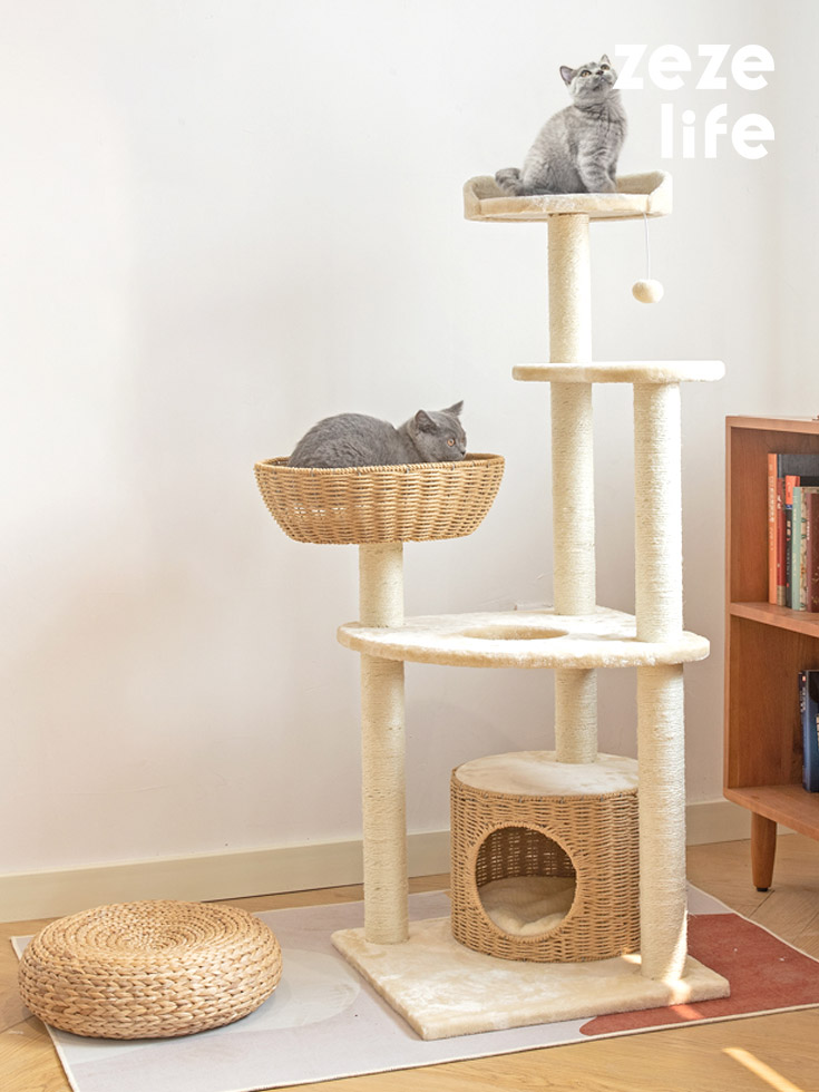 ZezeLife Japanese-style Rattan Cat Tree
