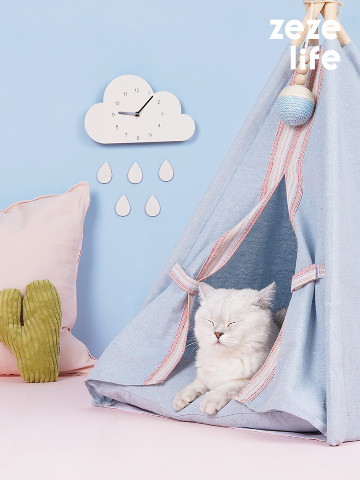 ZezeLife Light Blue Cat Teepee Bed, view 2