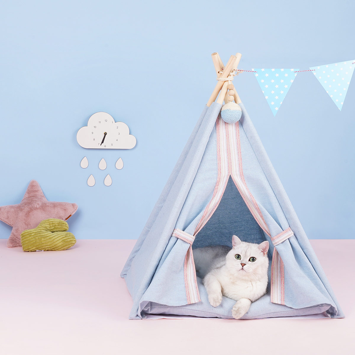 ZezeLife Light Blue Cat Teepee Bed, view 3