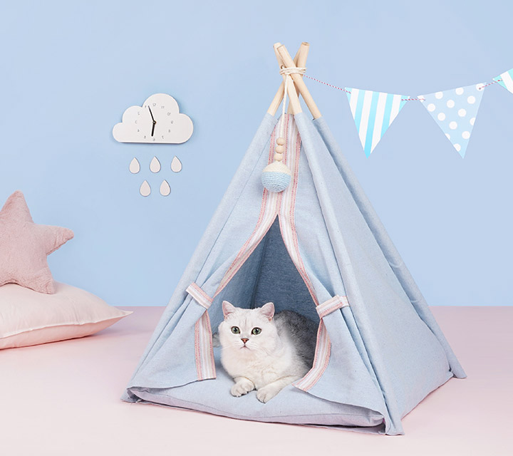 ZezeLife Light Blue Cat Teepee Bed, view 4