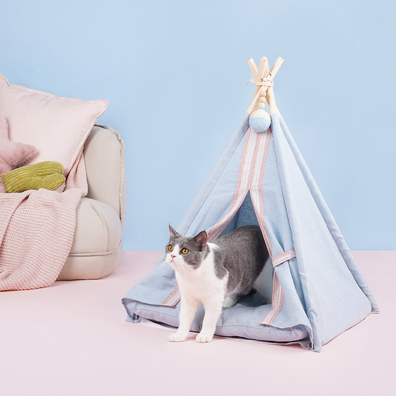 ZezeLife Light Blue Cat Teepee Bed, view 5