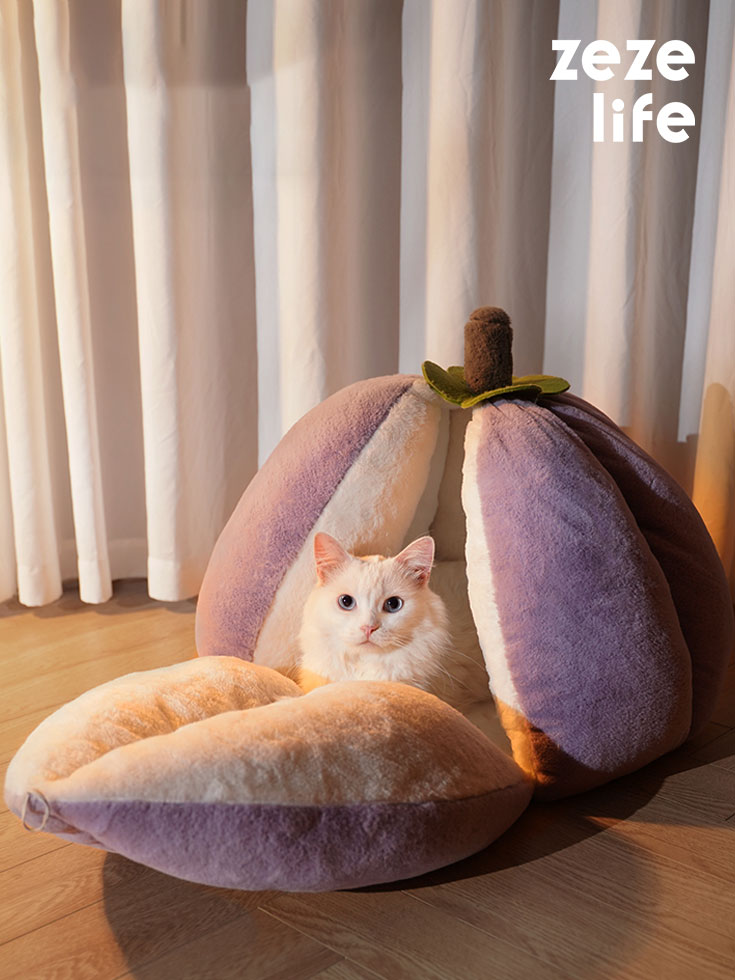 ZezeLife Mangosteen Purple Cat Bed
