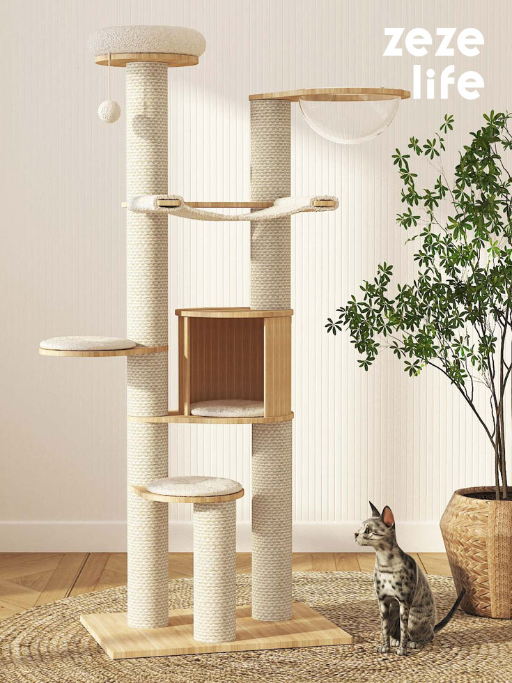 ZezeLife Multi-platform Solid Wood Cat Tree