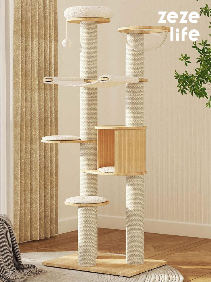 ZezeLife Multi-platform Solid Wood Cat Tree, view 2