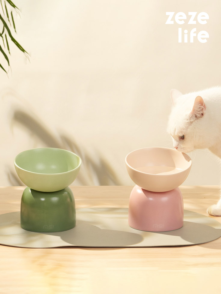 ZezeLife Multicolor Ceramics Elevated Cat Bowl