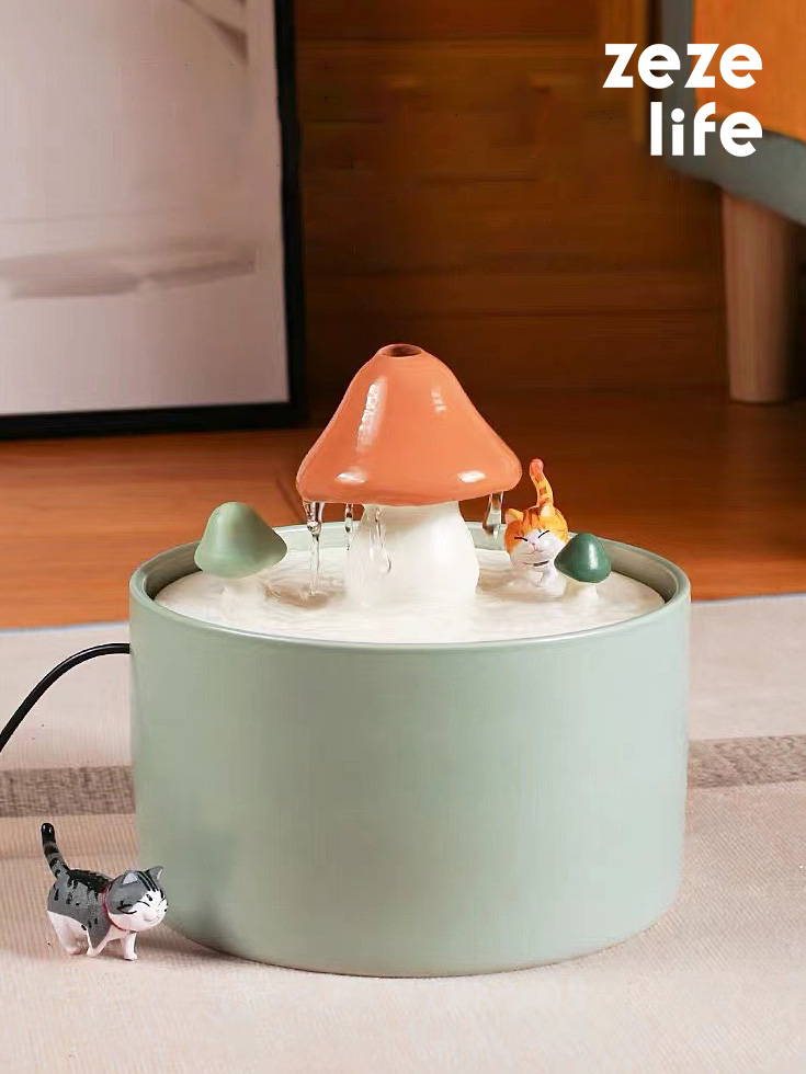 ZezeLife Mushroom Cat Water Fountain, view 2