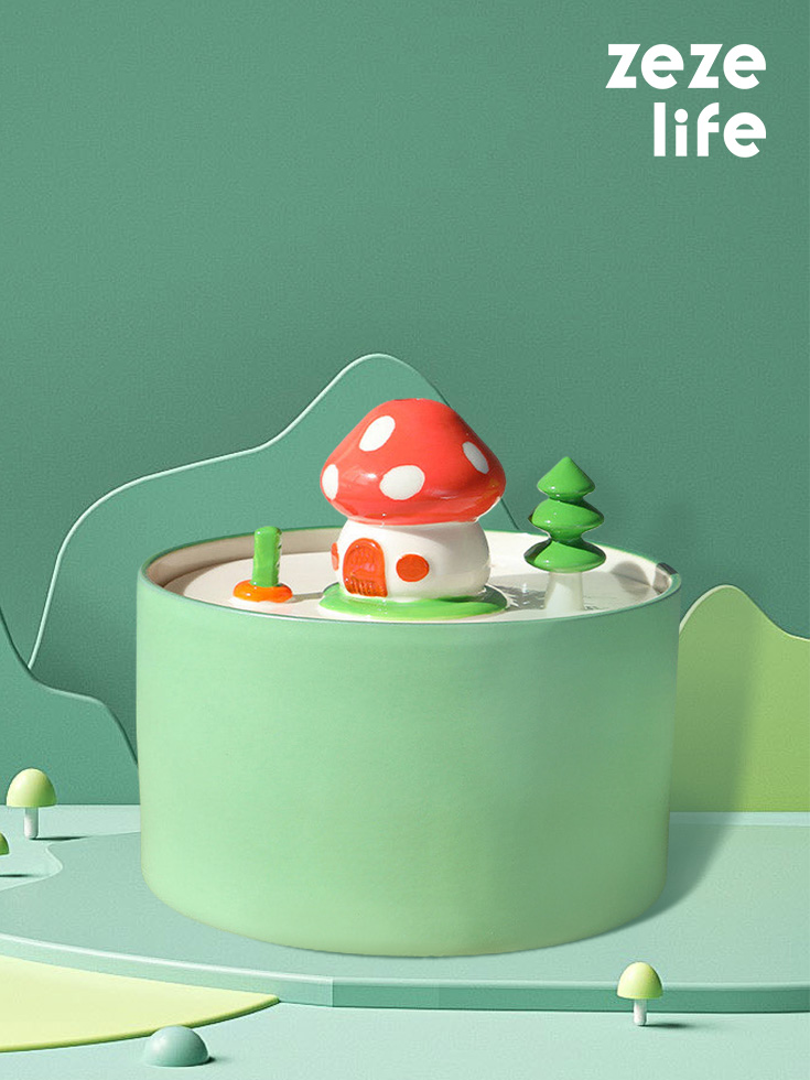ZezeLife Mushroom House Cat Water Fountain