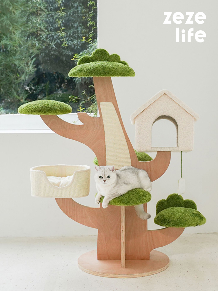 ZezeLife Pine Tree House Wood Cat Tree