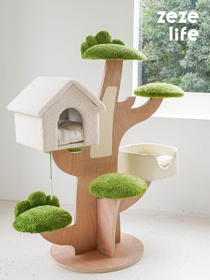 ZezeLife Pine Tree House Wood Cat Tree, view 2