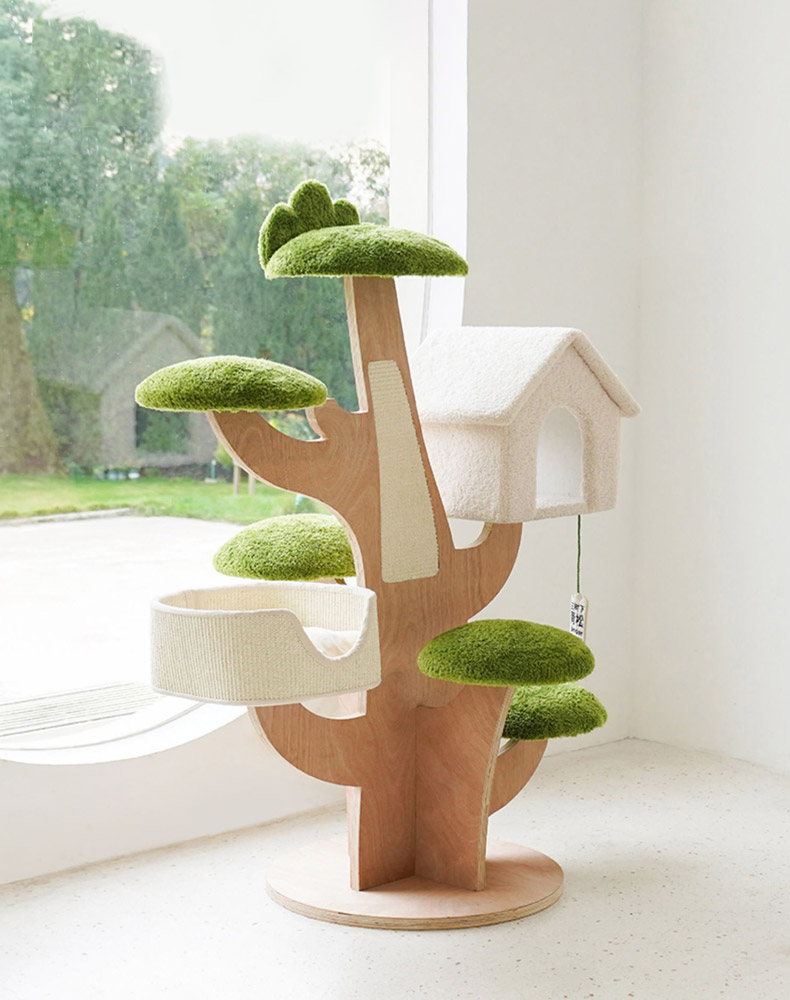 ZezeLife Pine Tree House Wood Cat Tree, view 3