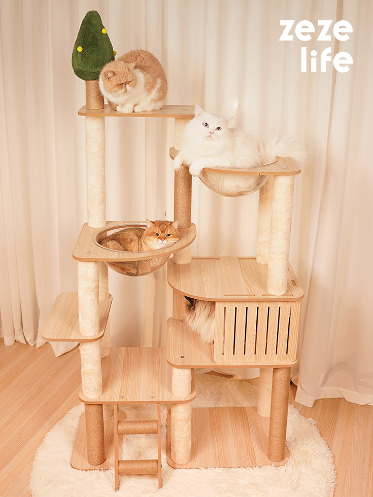 ZezeLife Large Pine & Cherry Wood Cat Tree, view 3