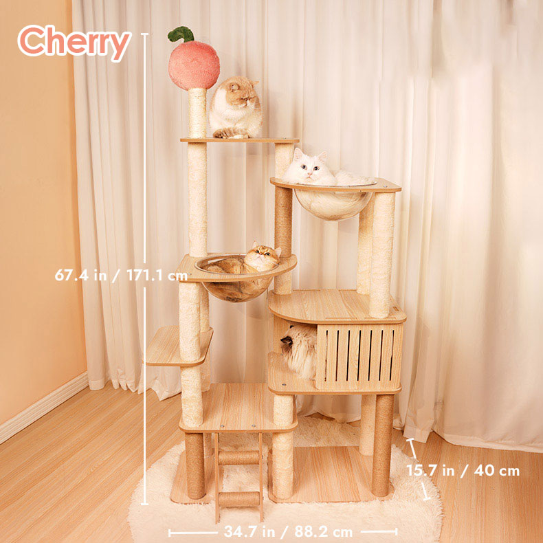 ZezeLife Large Pine & Cherry Wood Cat Tree, view 6
