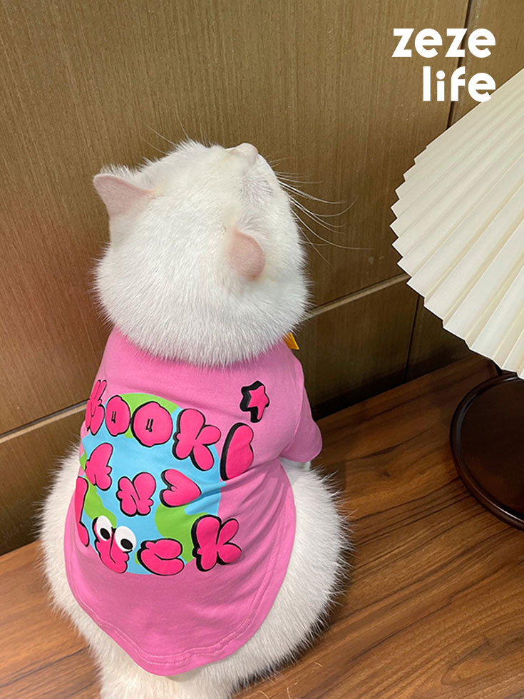 ZezeLife Pink Cartoon Cat Clothes