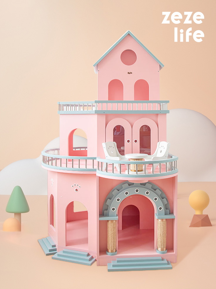 ZezeLife Pink Castle Cat House