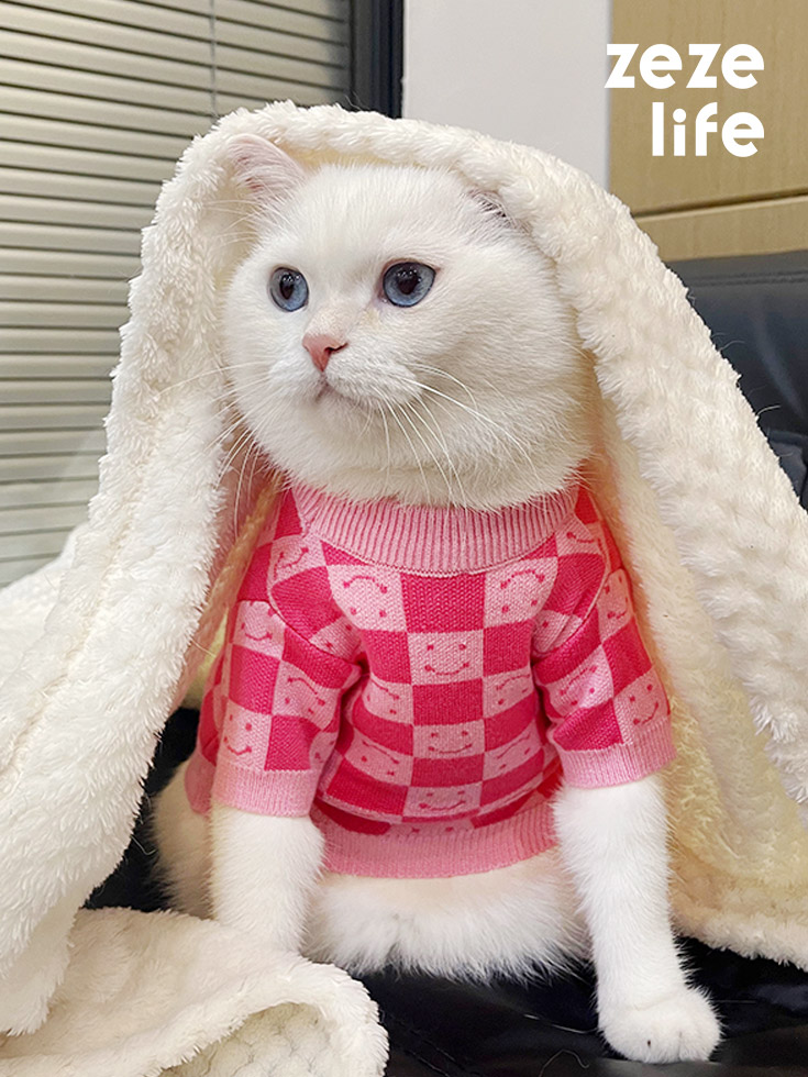 ZezeLife Pink Check Sweater Cat Clothes