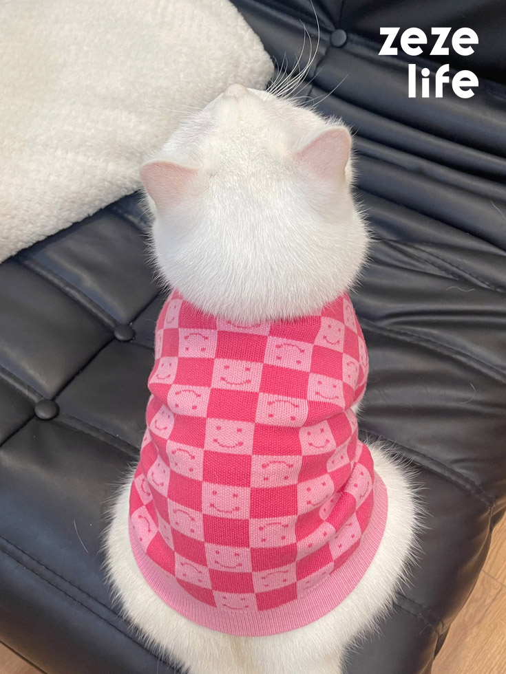 ZezeLife Pink Check Sweater Cat Clothes, view 2