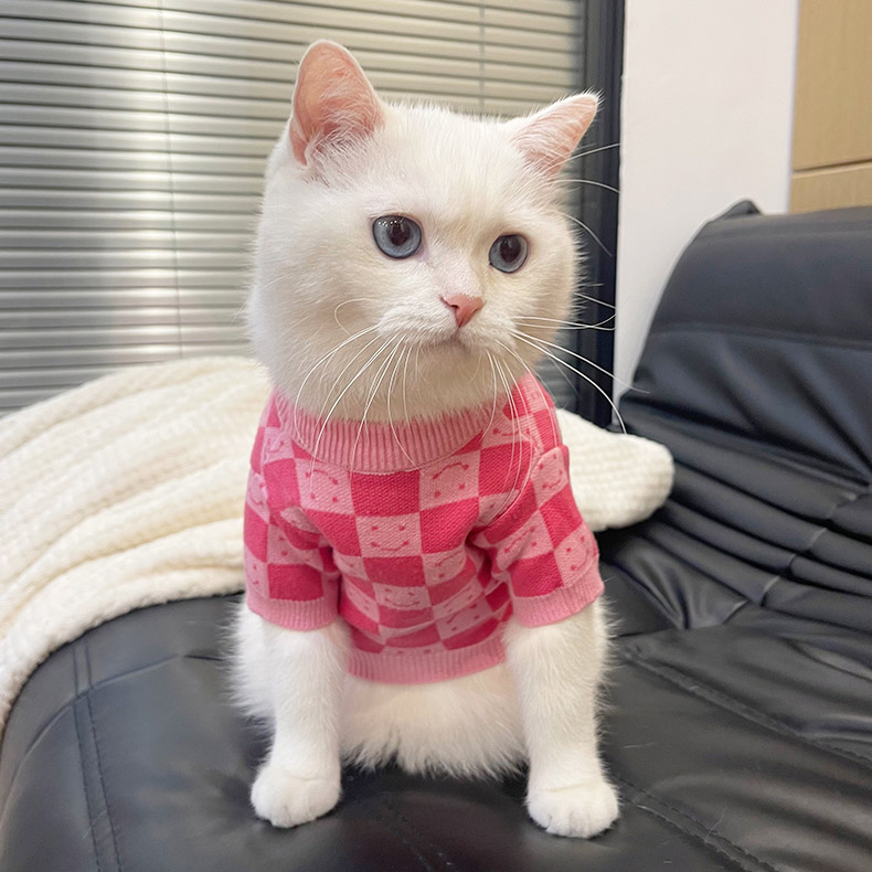 ZezeLife Pink Check Sweater Cat Clothes, view 3