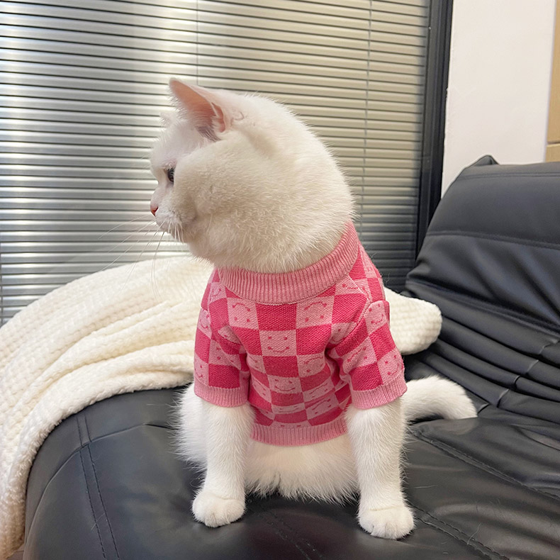 ZezeLife Pink Check Sweater Cat Clothes, view 4