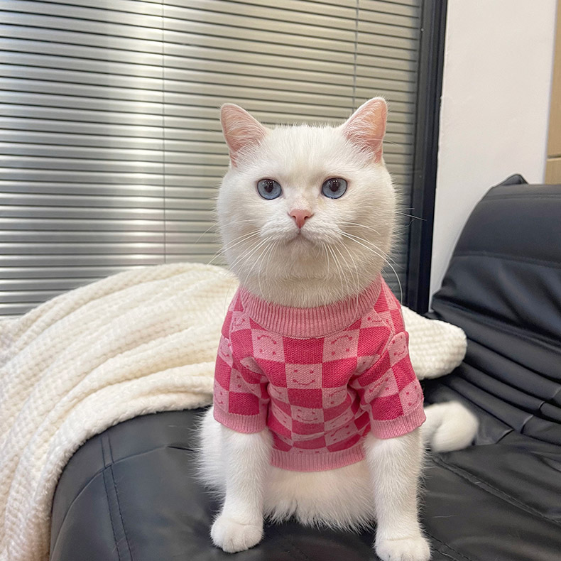 ZezeLife Pink Check Sweater Cat Clothes, view 5