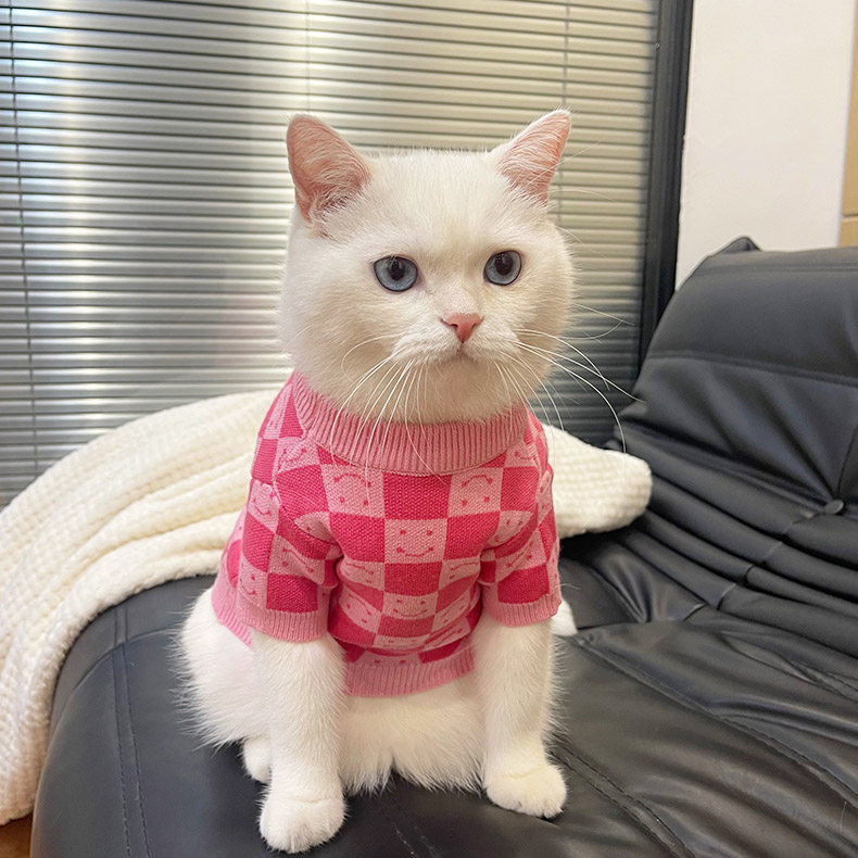 ZezeLife Pink Check Sweater Cat Clothes, view 6