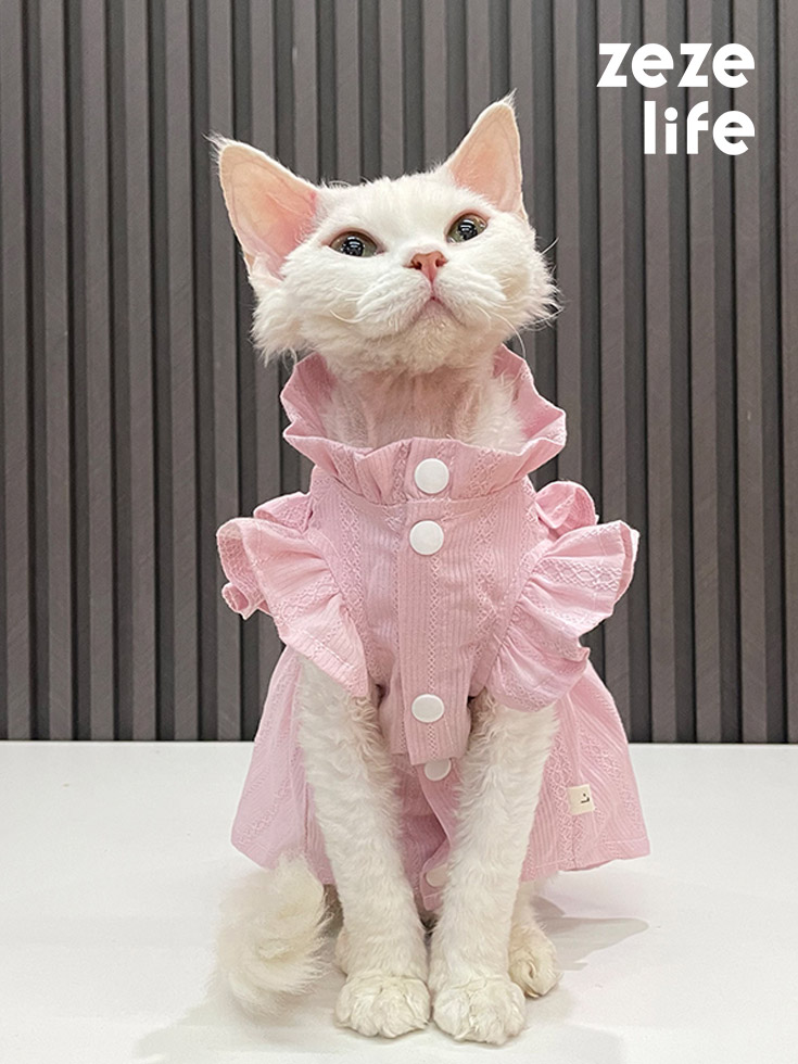 ZezeLife Pink Dress Cat Clothes for Devon Rex & Sphynx Cat