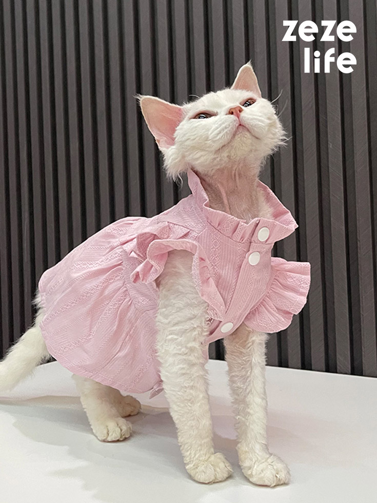ZezeLife Pink Dress Cat Clothes for Devon Rex & Sphynx Cat, view 2