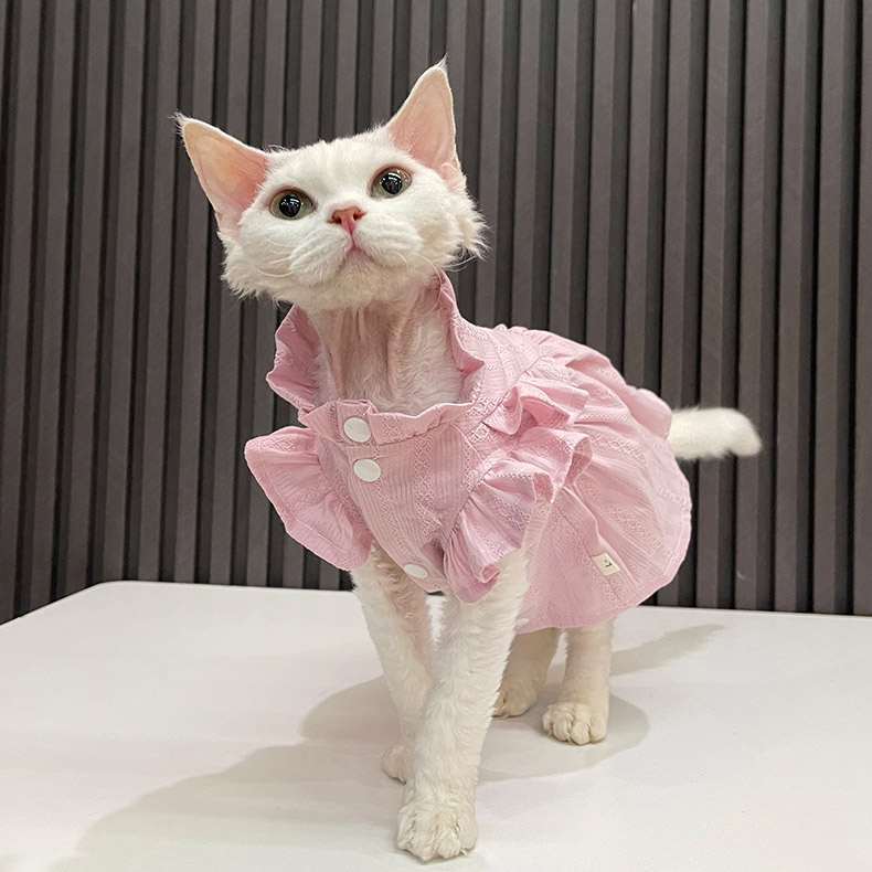 ZezeLife Pink Dress Cat Clothes for Devon Rex & Sphynx Cat, view 3