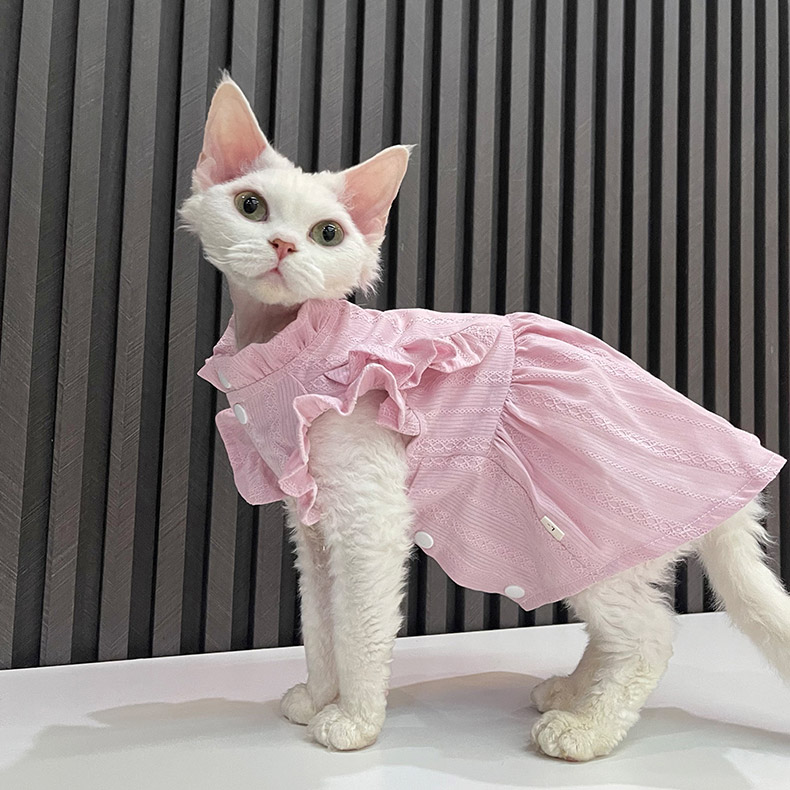 ZezeLife Pink Dress Cat Clothes for Devon Rex & Sphynx Cat, view 4
