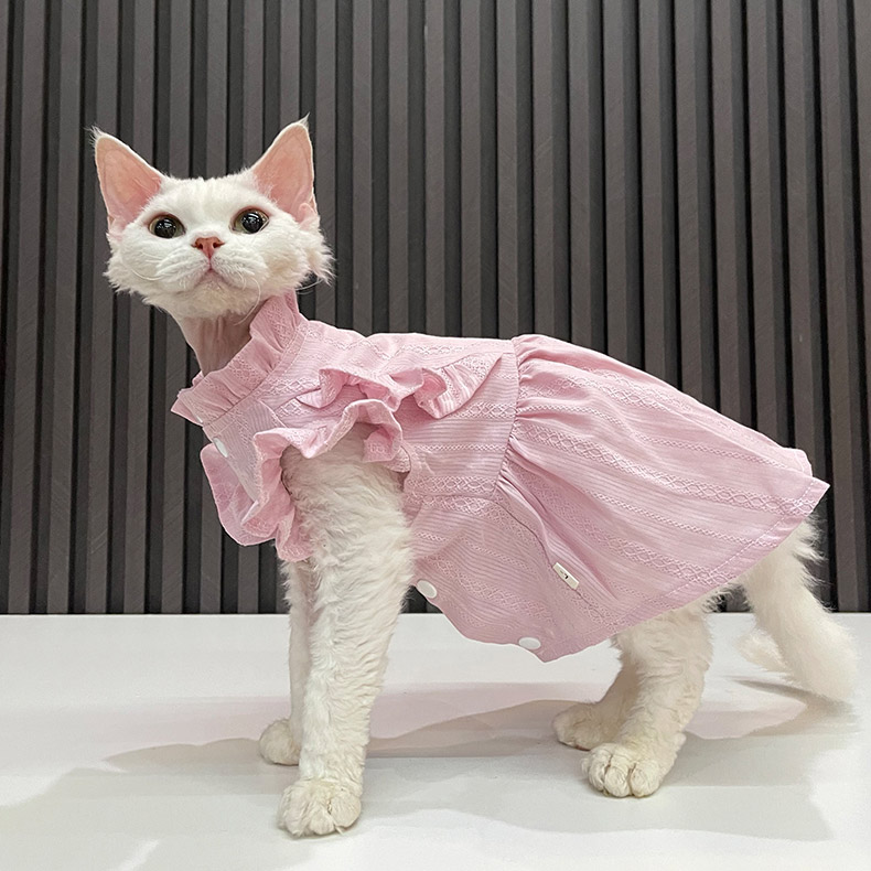ZezeLife Pink Dress Cat Clothes for Devon Rex & Sphynx Cat, view 5