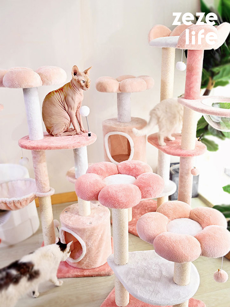 ZezeLife Pink Flower Cat Tree