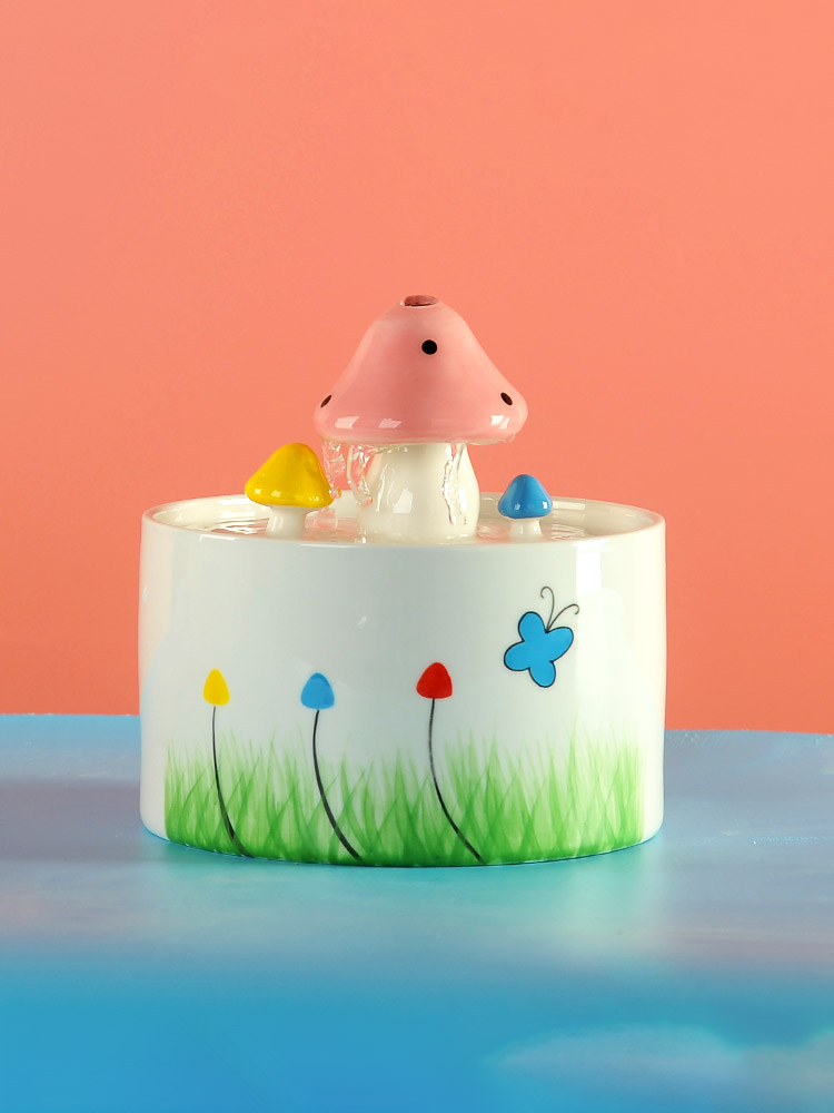 ZezeLife Pink Mushroom Cat Water Fountain, view 3