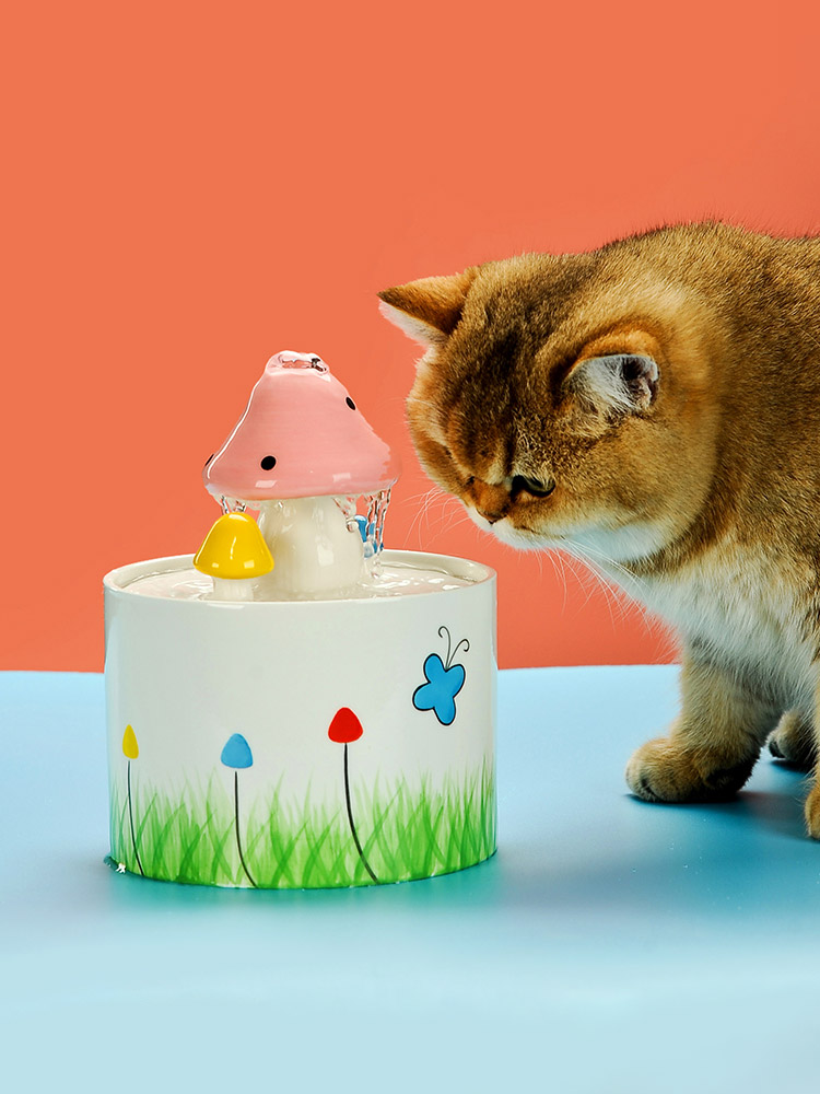 ZezeLife Pink Mushroom Cat Water Fountain, view 4