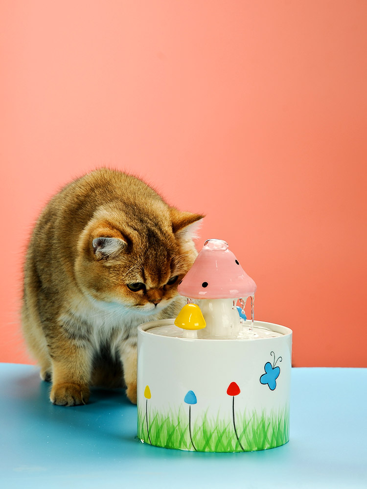 ZezeLife Pink Mushroom Cat Water Fountain, view 6