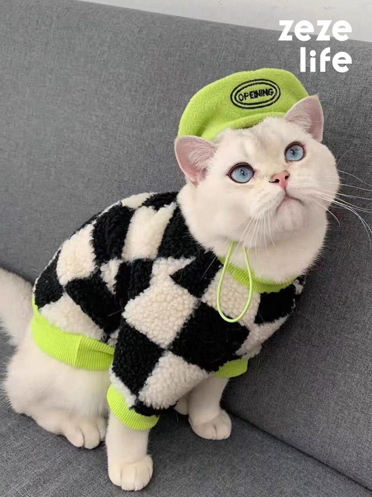 ZezeLife Plaid Polar Fleece Cat Clothes