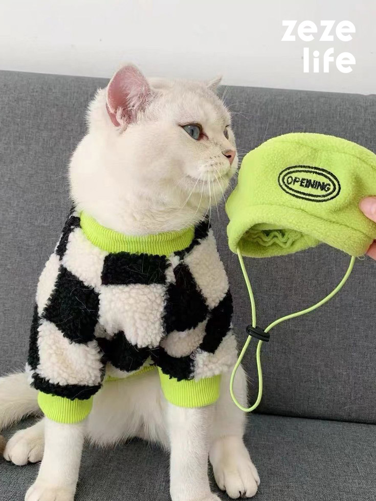 ZezeLife Plaid Polar Fleece Cat Clothes, view 2