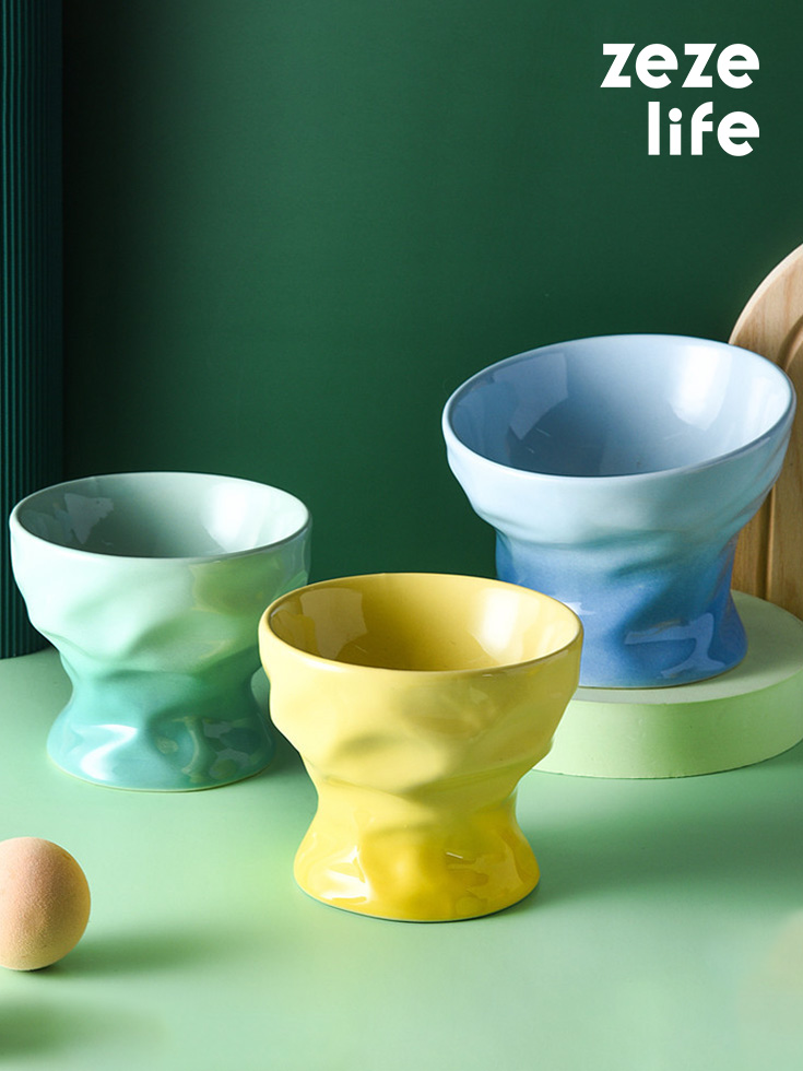 ZezeLife Pleated Ceramic Elevated Cat Bowls