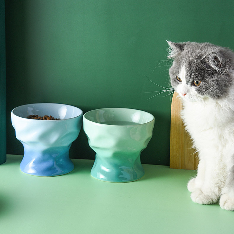 ZezeLife Pleated Ceramic Elevated Cat Bowls, view 3