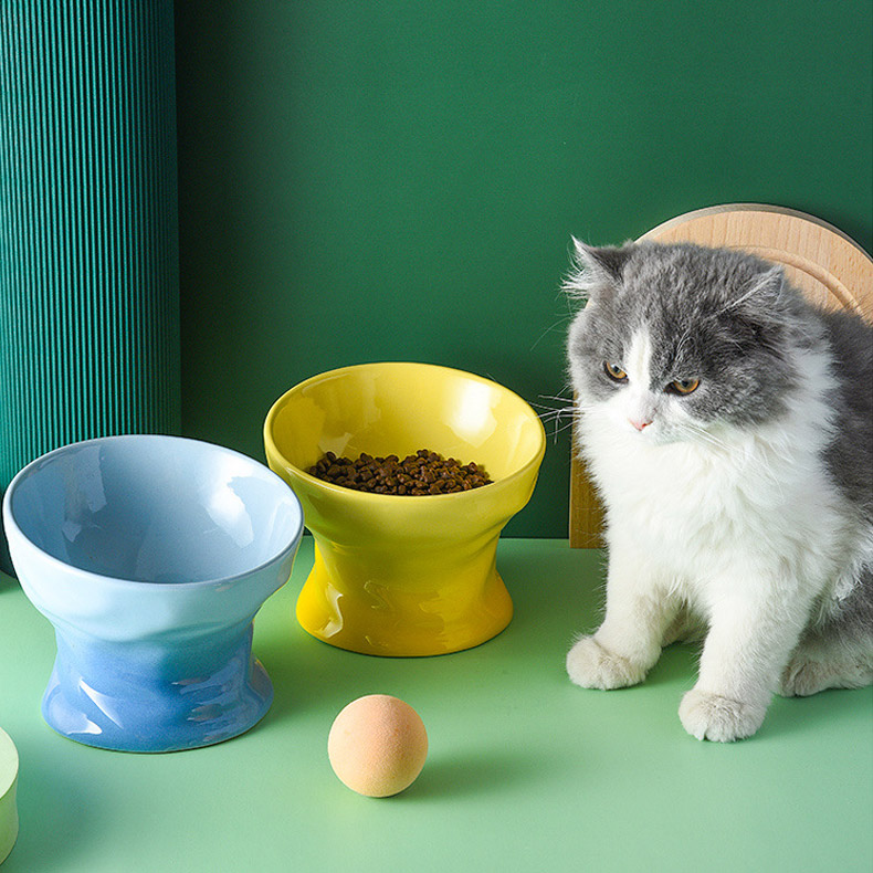 ZezeLife Pleated Ceramic Elevated Cat Bowls, view 4