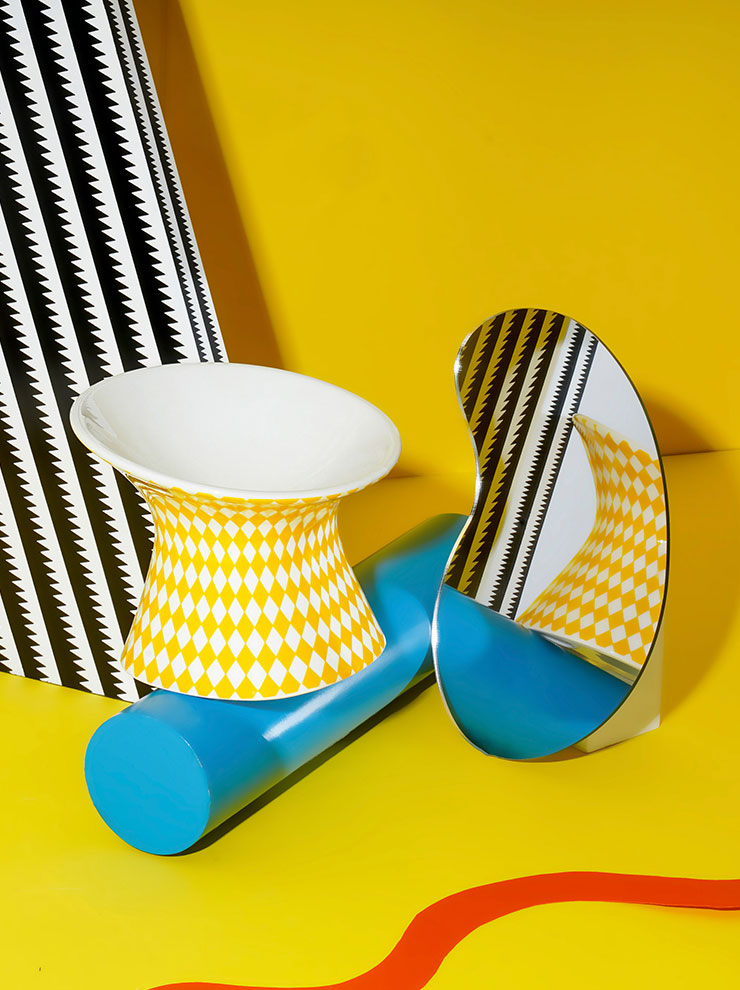 ZezeLife Polka Dot & Rhombus Elevated Cat Bowls, view 3