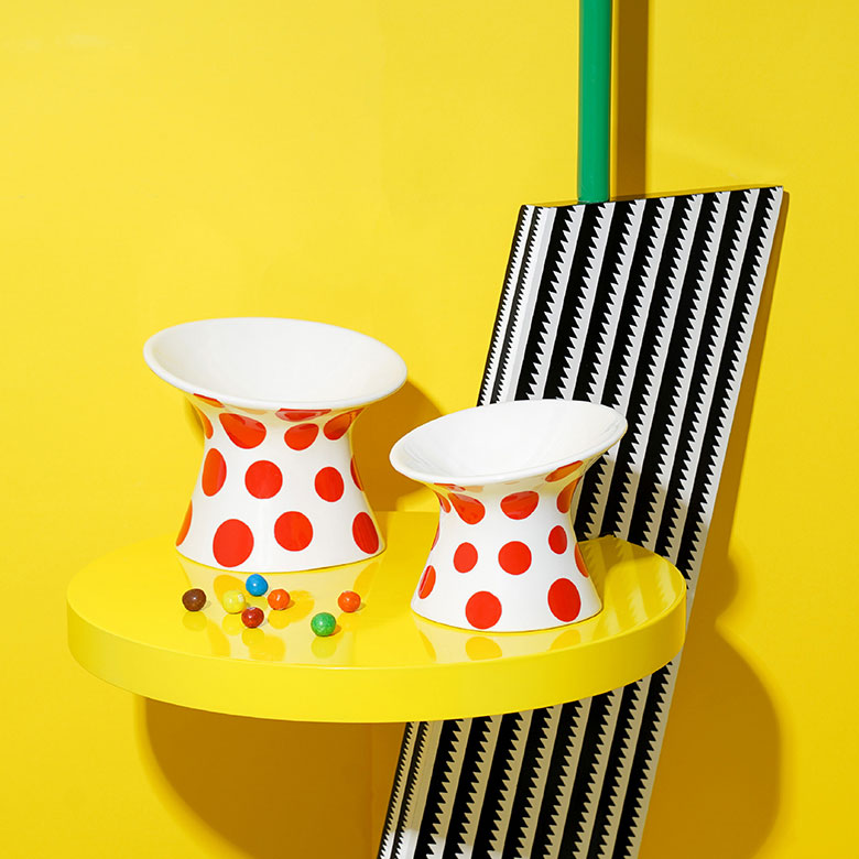 ZezeLife Polka Dot & Rhombus Elevated Cat Bowls, view 6