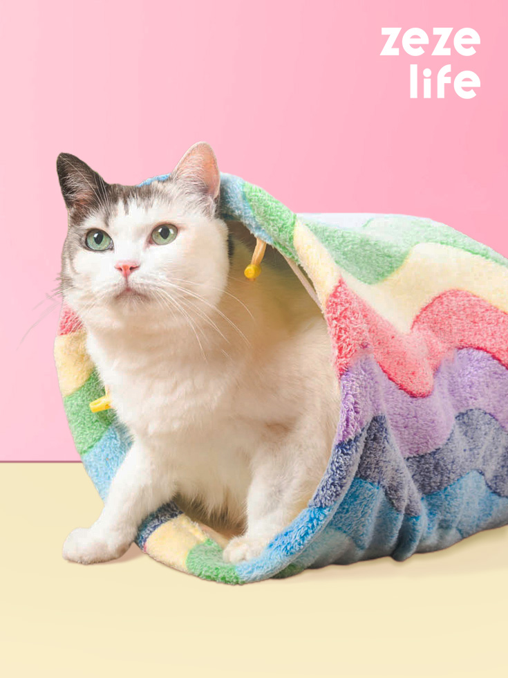 ZezeLife Rainbow Stripes Cat Tunnel