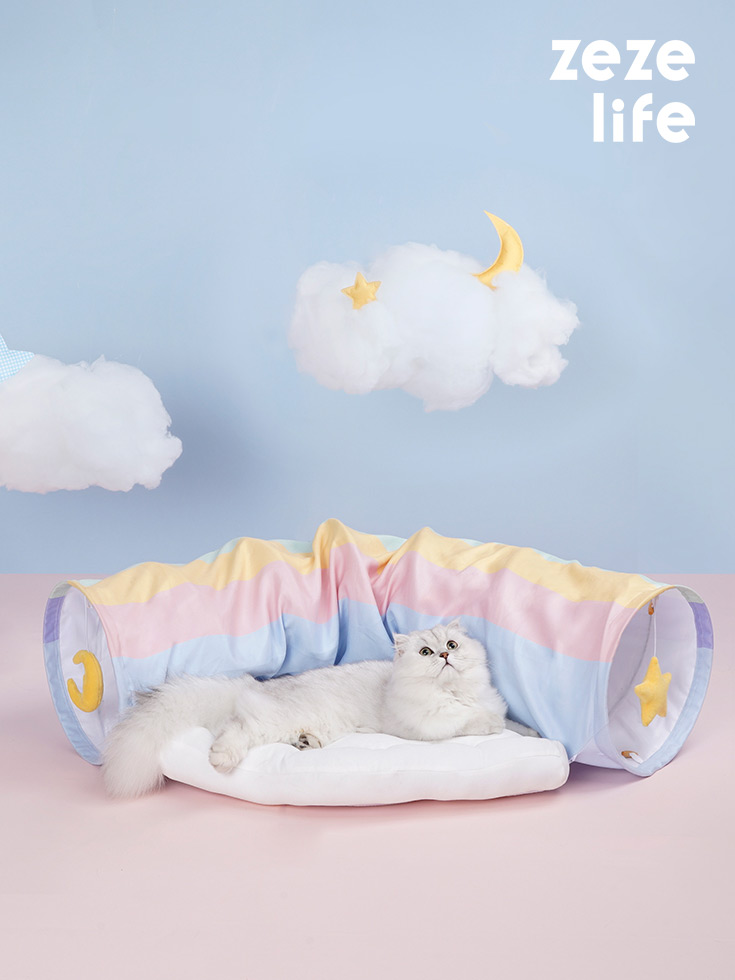 ZezeLife Rainbow Cat Tunnel Bed