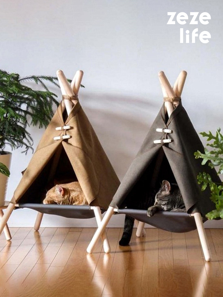 ZezeLife Retro Style Cat Teepee Bed